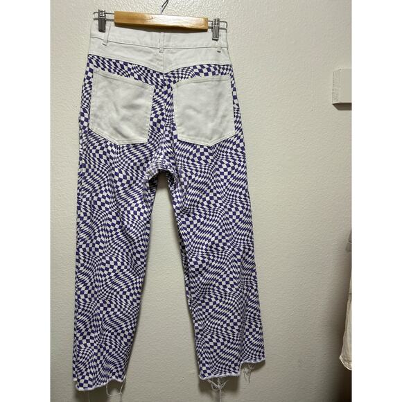 Lisa Says Gah Robyn Jeans Purple White Check High Rise Straight Leg Size 28 - Picture 6 of 8